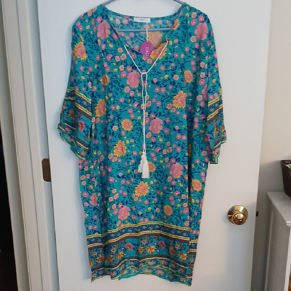 Halife Floral Blue Dress, Size XL